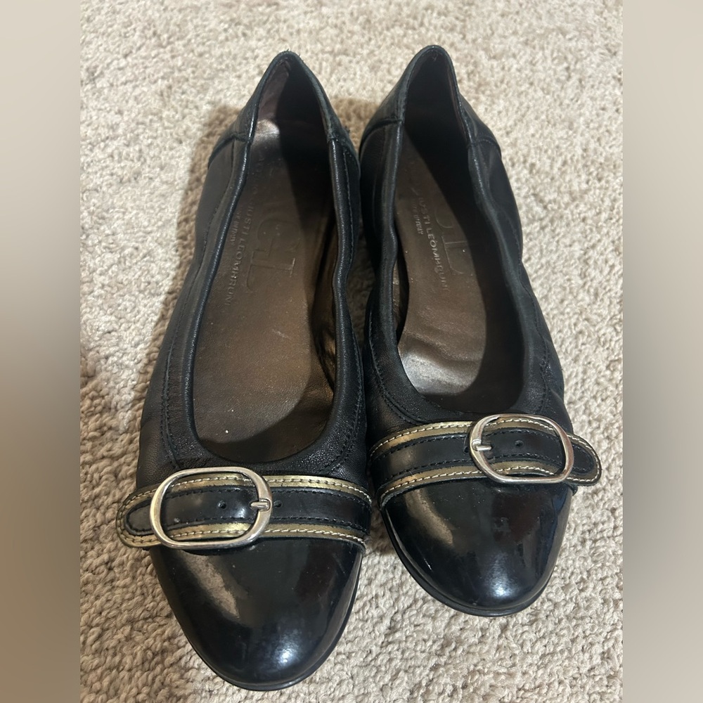 AGL Black Leather Flats with Buckle